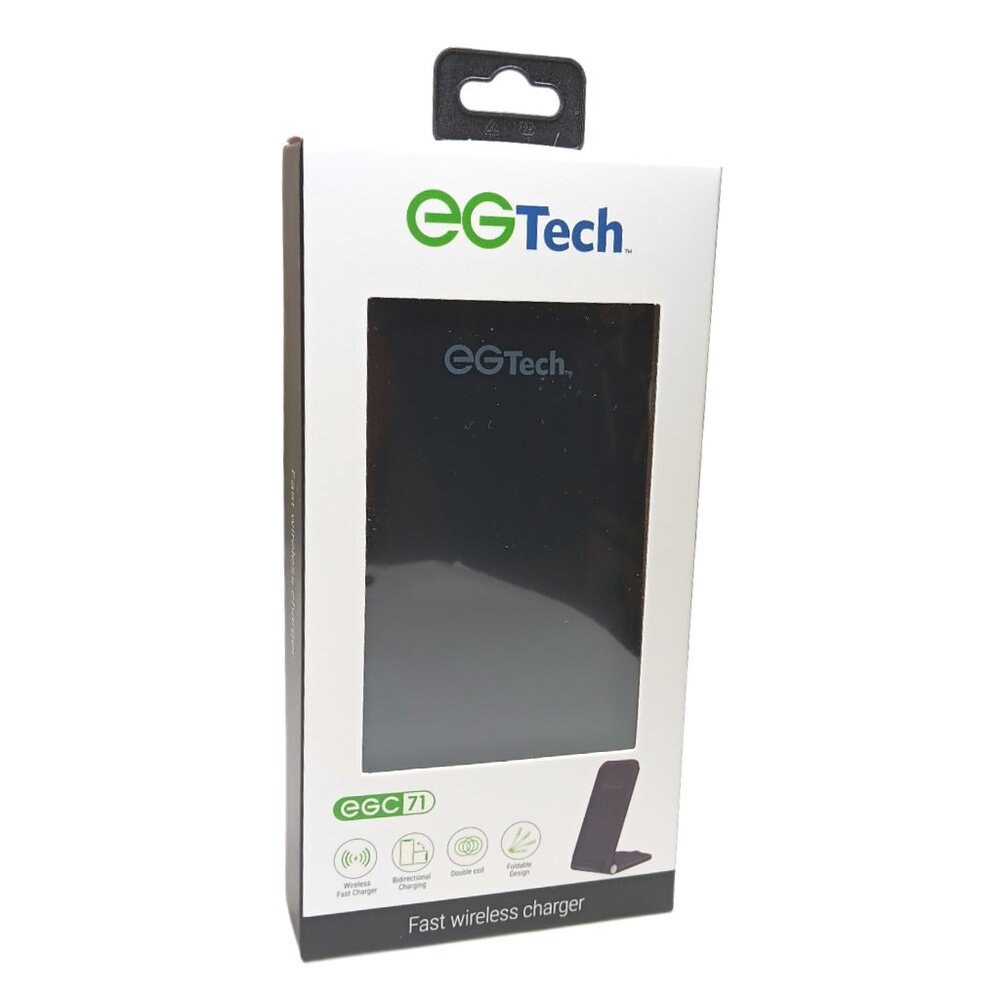 EG Tech Fast Wireless Charger Black Portable Foldable Double Coil Universal New